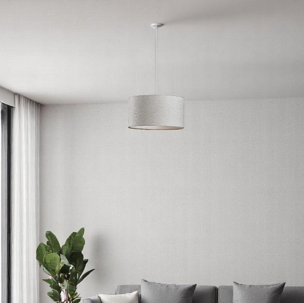 White Fabric Sleek Drum Pendant Lamp  Warm Home View
