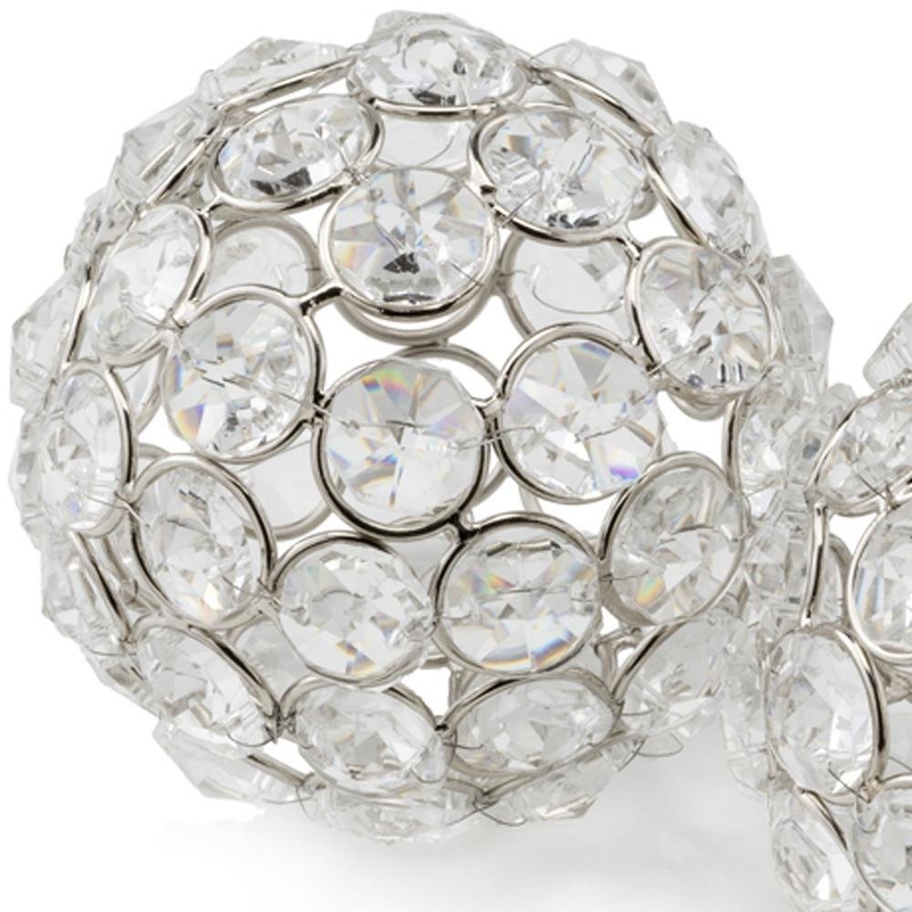 Set of Two Silver And Clear Faux Crystal And Metal Orb Decorative Tabletop Sculptures  Warm Home View