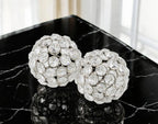 Set of Two Silver And Clear Faux Crystal And Metal Orb Decorative Tabletop Sculptures  Warm Home View