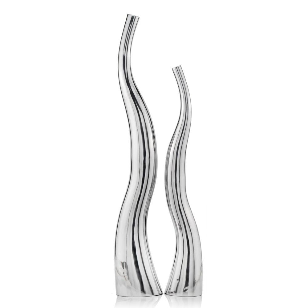 Set of Two Silver Aluminum Squiggly Vases  Warm Home View