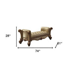 74" Bone and Gold Tufted Faux Leather Upholstered Bench  Warm Home View