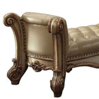 74" Bone and Gold Tufted Faux Leather Upholstered Bench  Warm Home View