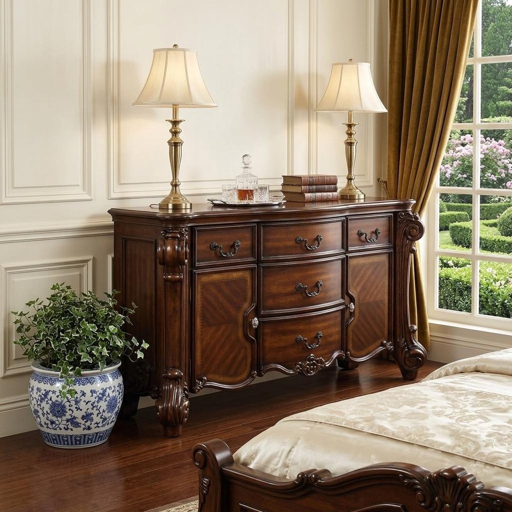 71" Solid Wood Five Drawer Dresser  Warm Home View