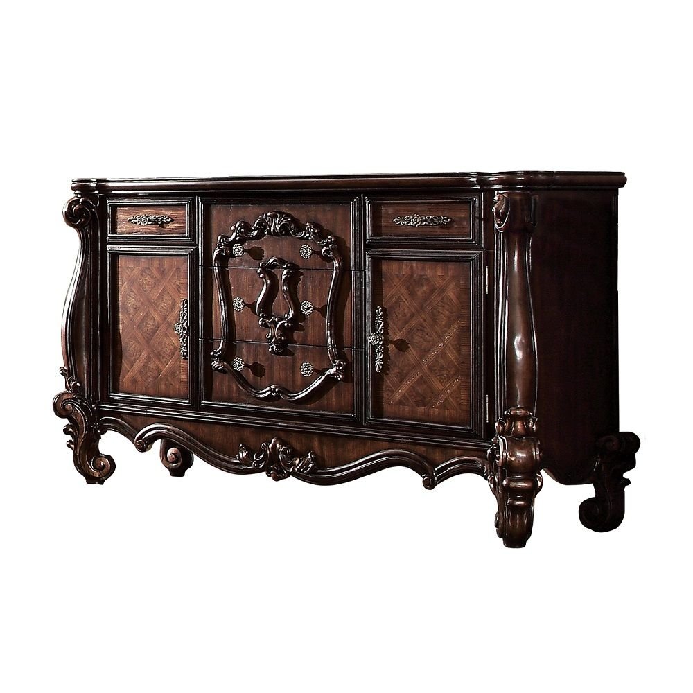 70" Cherry Oak Solid Wood Five Drawer Combo Dresser  Warm Home View