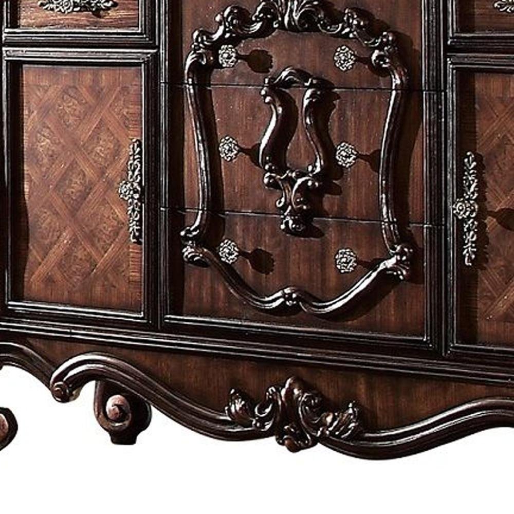 70" Cherry Oak Solid Wood Five Drawer Combo Dresser  Warm Home View