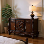 70" Cherry Oak Solid Wood Five Drawer Combo Dresser  Warm Home View