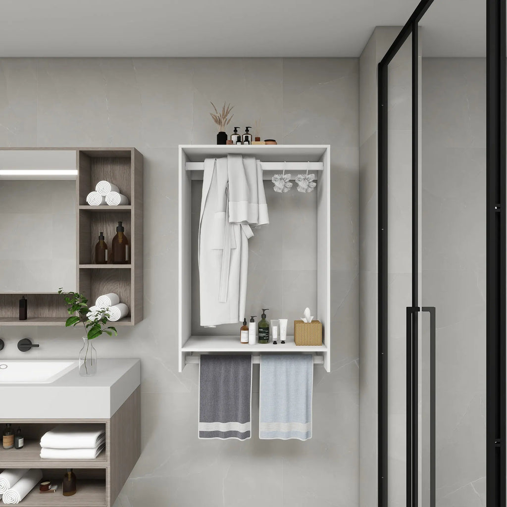 B3 DIY Modular Wooden Closet Organizer System with 2 Hanging Rods Shelves Wall Mount Shelving for Walk in Closet Bedroom and living room Organization Built in Clothes Storage White 31.49''W x 16.04''D x 47.24''H  Warm Home View