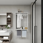 B3 DIY Modular Wooden Closet Organizer System with 2 Hanging Rods Shelves Wall Mount Shelving for Walk in Closet Bedroom and living room Organization Built in Clothes Storage White 31.49''W x 16.04''D x 47.24''H  Warm Home View