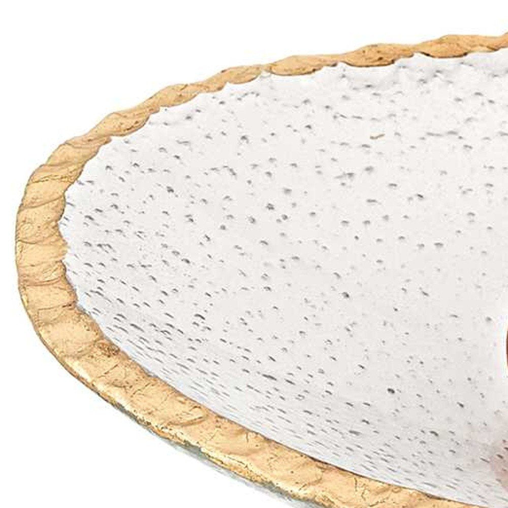 8" Clear And Gold Glass Scalloped Edge Oval Serving Bowl  Warm Home View