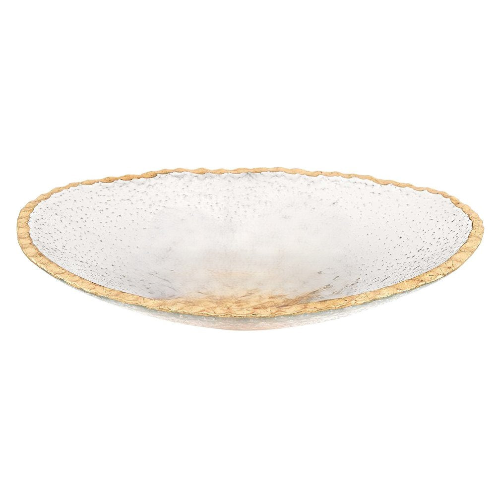 8" Clear And Gold Glass Scalloped Edge Oval Serving Bowl  Warm Home View