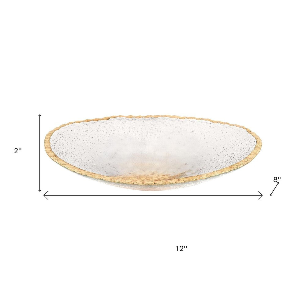 8" Clear And Gold Glass Scalloped Edge Oval Serving Bowl  Warm Home View