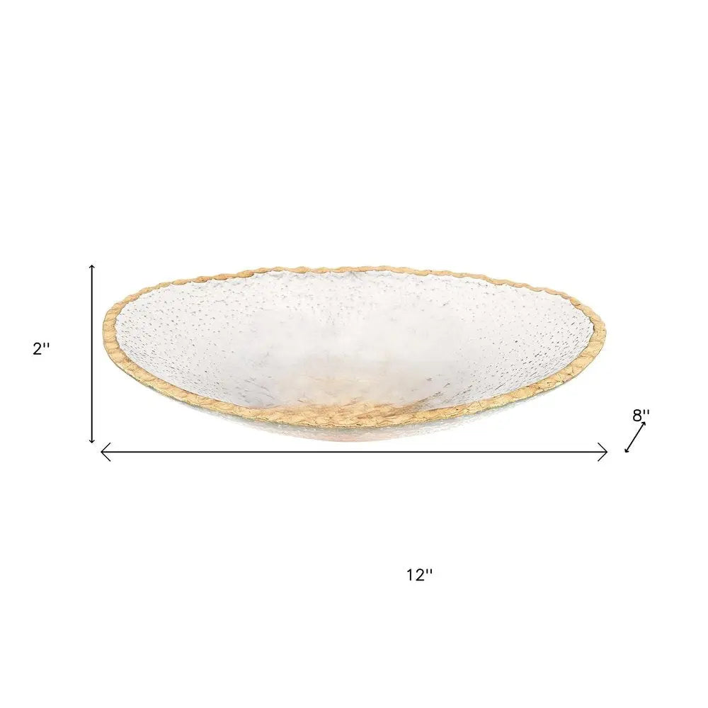 8" Clear And Gold Glass Scalloped Edge Oval Serving Bowl  Warm Home View