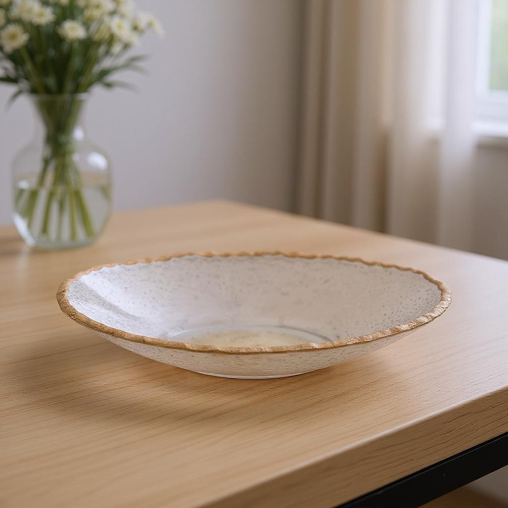 8" Clear And Gold Glass Scalloped Edge Oval Serving Bowl  Warm Home View