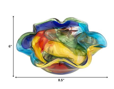 9" Rainbow Multi Colored Art Glass Centerpiece Bowl  Warm Home View