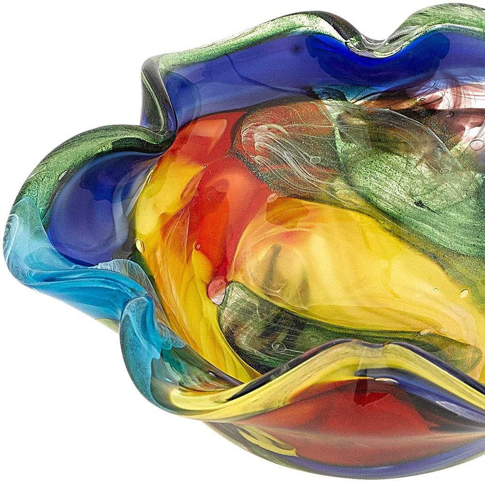 9" Rainbow Multi Colored Art Glass Centerpiece Bowl  Warm Home View