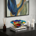 9" Rainbow Multi Colored Art Glass Centerpiece Bowl  Warm Home View