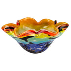 9" Rainbow Multi Art Glass Wavy Centerpiece Bowl  Warm Home View