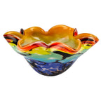 9" Rainbow Multi Art Glass Wavy Centerpiece Bowl  Warm Home View