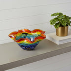 9" Rainbow Multi Art Glass Wavy Centerpiece Bowl  Warm Home View