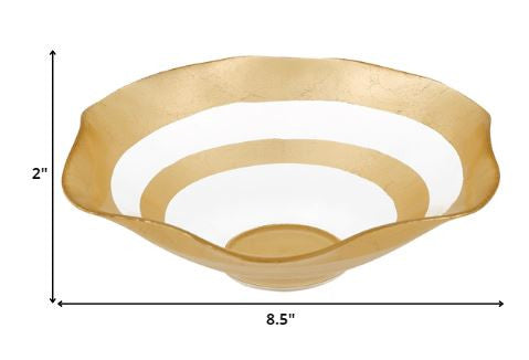 9" Clear and Gold Glass Round Ruffle Centerpiece Bowl  Warm Home View