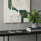 Set of Two Clear Crystal Tabletop Taper Candlesticks  Warm Home View