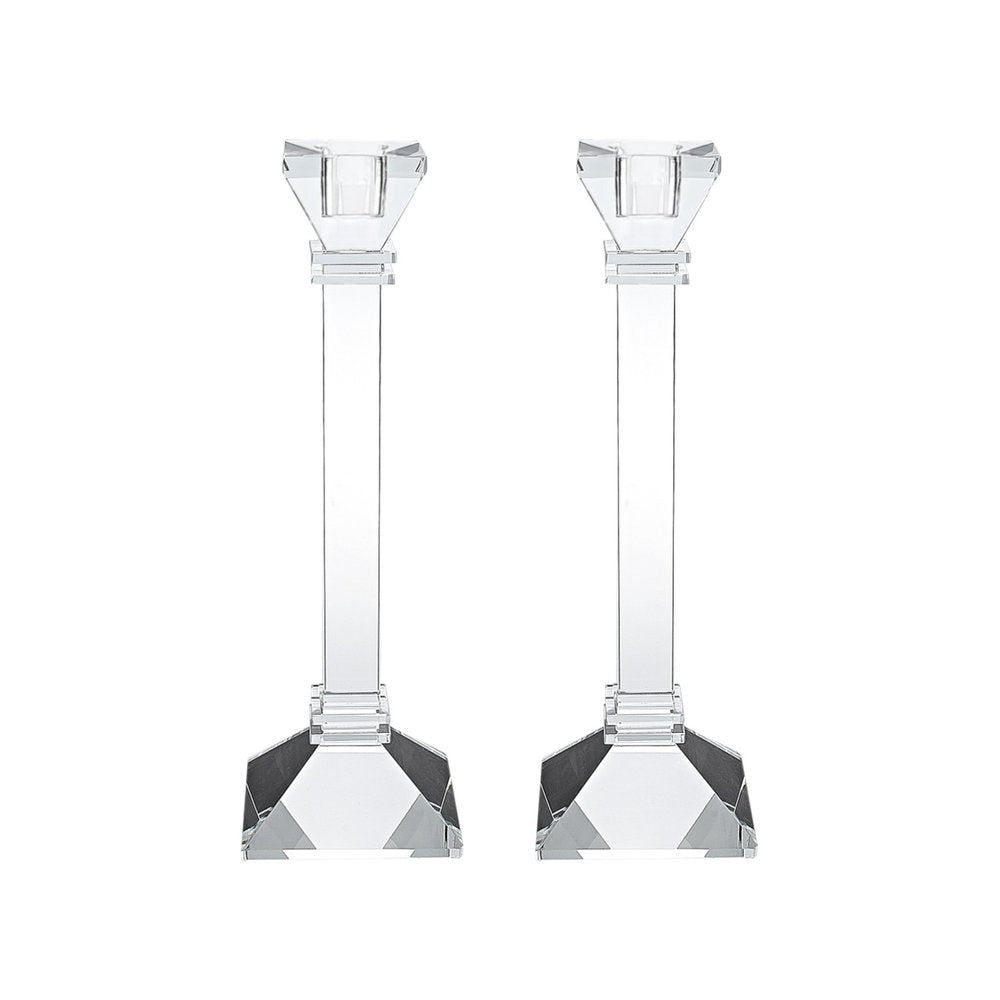 Set of Two Clear Crystal Tabletop Taper Candlesticks  Warm Home View