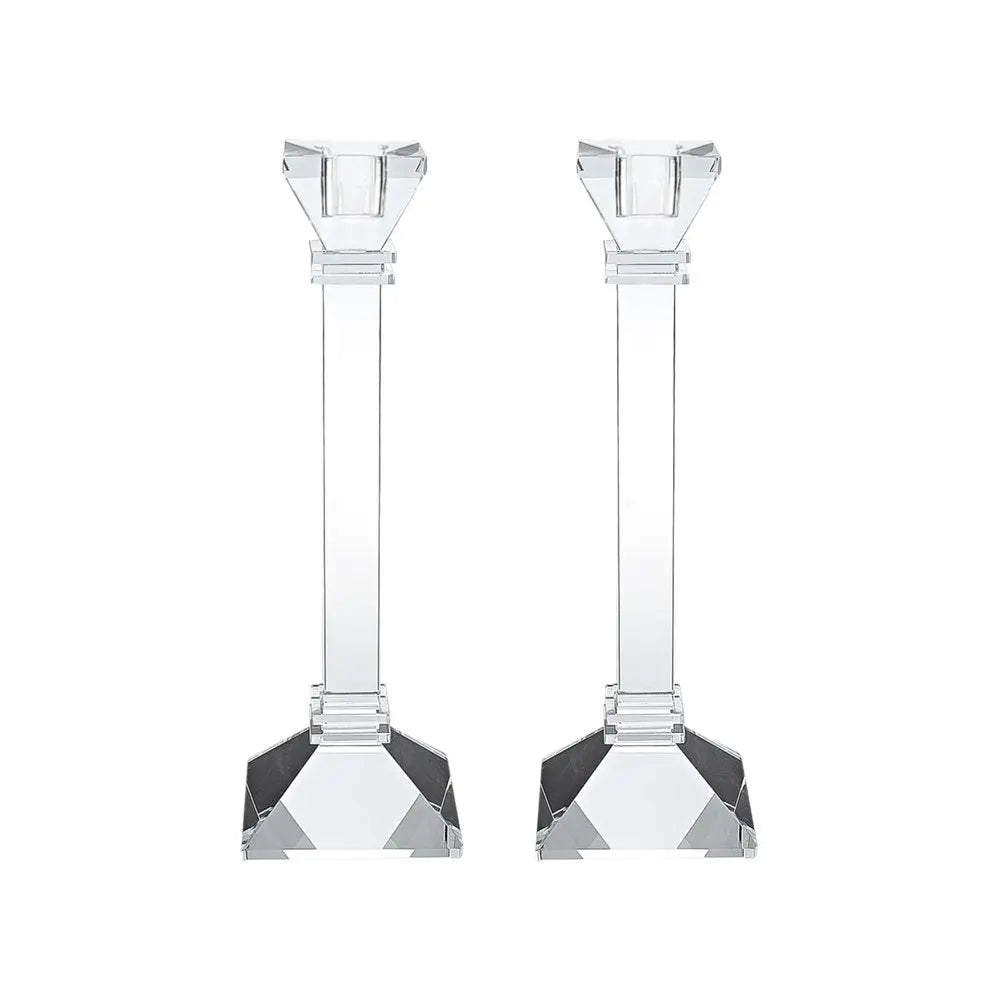 Set of Two Clear Crystal Tabletop Taper Candlesticks  Warm Home View