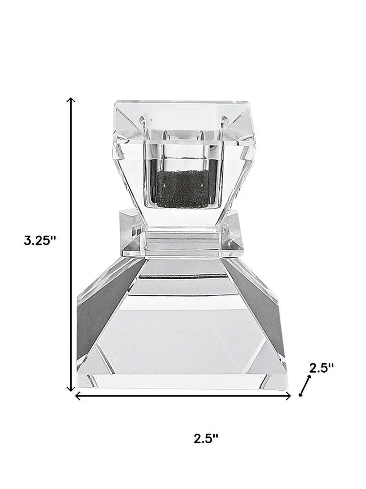 Set of Two Clear Crystal Tabletop Taper Candlesticks  Warm Home View