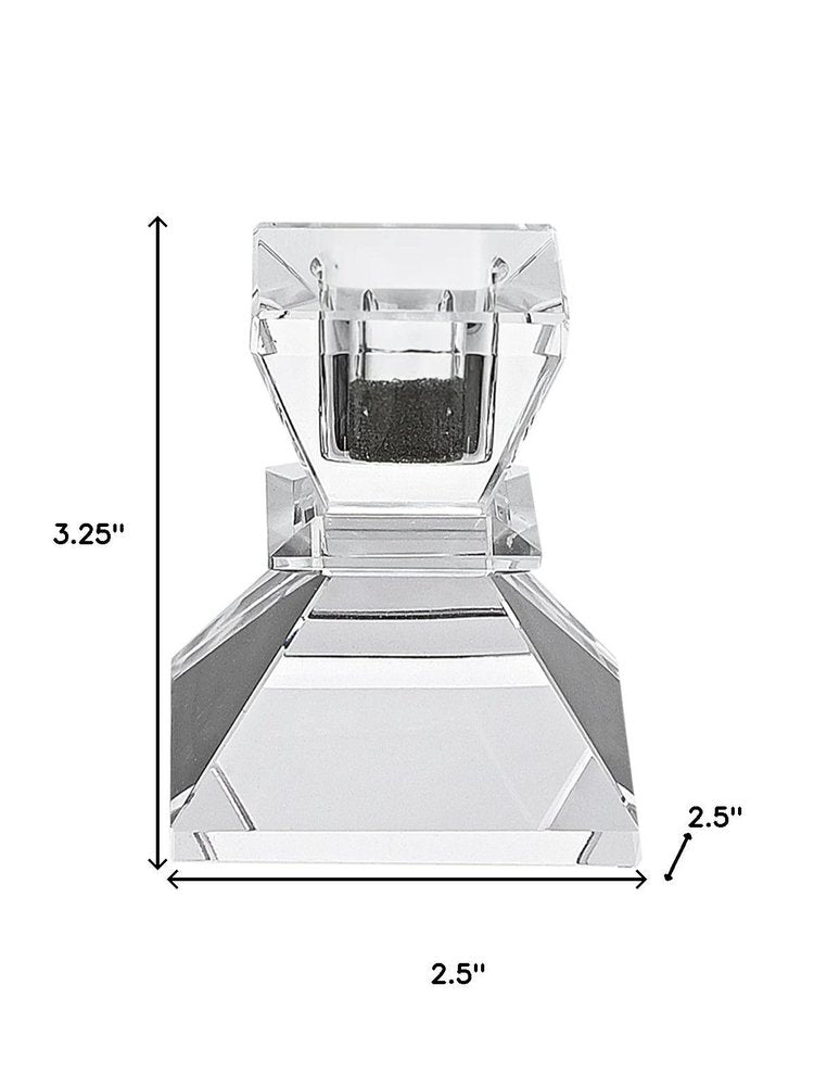 Set of Two Clear Crystal Tabletop Taper Candlesticks  Warm Home View