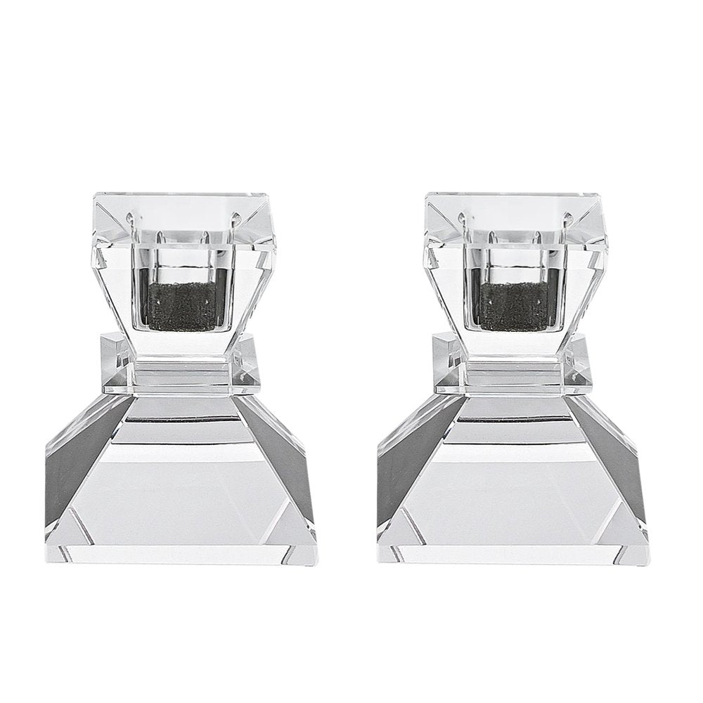 Set of Two Clear Crystal Tabletop Taper Candlesticks  Warm Home View