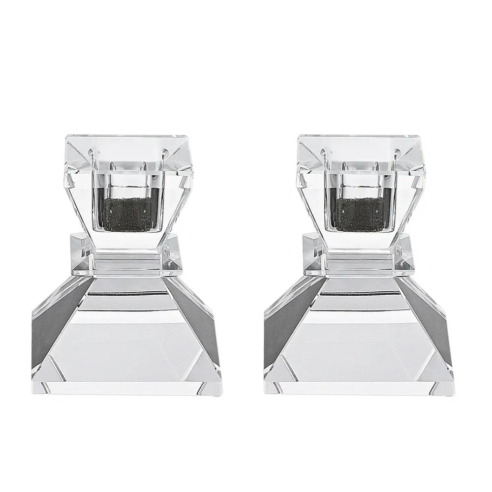 Set of Two Clear Crystal Tabletop Taper Candlesticks  Warm Home View