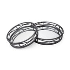 Set of Two Black Round Metal And Mirrored Glass Vanity Trays  Warm Home View