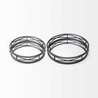 Set of Two Black Round Metal And Mirrored Glass Vanity Trays  Warm Home View