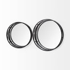 Set of Two Black Round Metal And Mirrored Glass Vanity Trays  Warm Home View