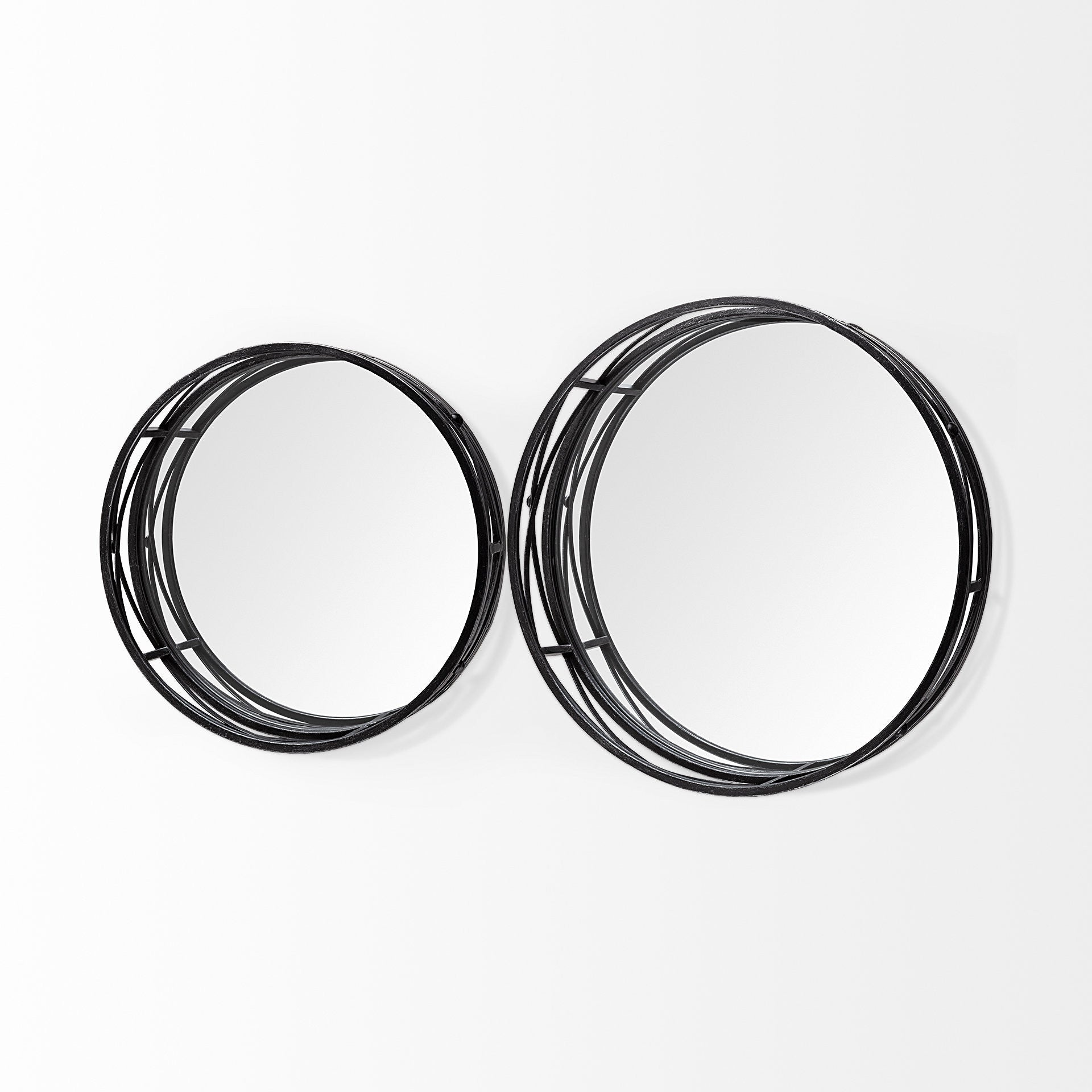 Set of Two Black Round Metal And Mirrored Glass Vanity Trays  Warm Home View