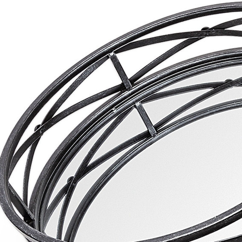 Set of Two Black Round Metal And Mirrored Glass Vanity Trays  Warm Home View