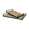 Set of Two Brown Wood Indoor Outdoor Serving Tray With Handles  Warm Home View