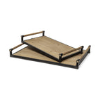 Set of Two Brown Wood Indoor Outdoor Serving Tray With Handles  Warm Home View