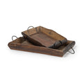 Set of Two Brown Rectangular Wood Indoor Outdoor Serving Tray With Handles  Warm Home View