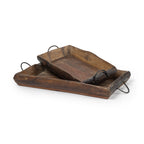 Set of Two Brown Rectangular Wood Indoor Outdoor Serving Tray With Handles  Warm Home View