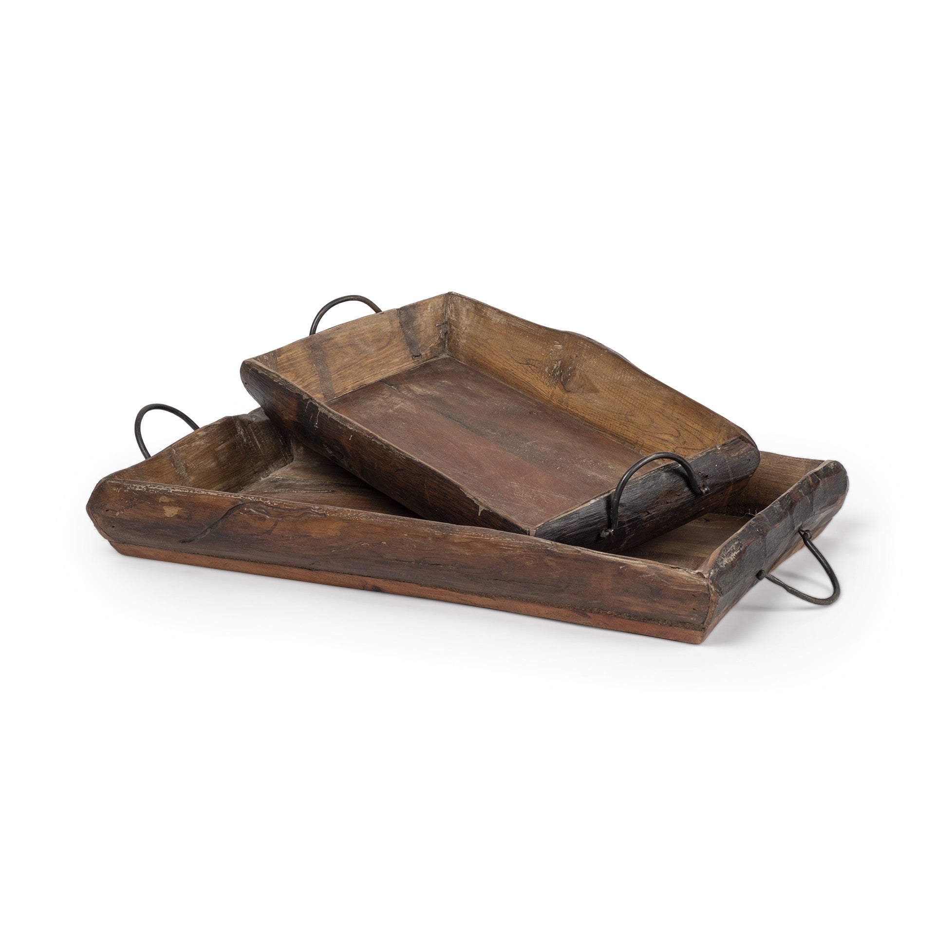 Set of Two Brown Rectangular Wood Indoor Outdoor Serving Tray With Handles  Warm Home View
