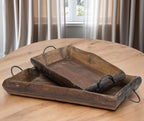 Set of Two Brown Rectangular Wood Indoor Outdoor Serving Tray With Handles  Warm Home View