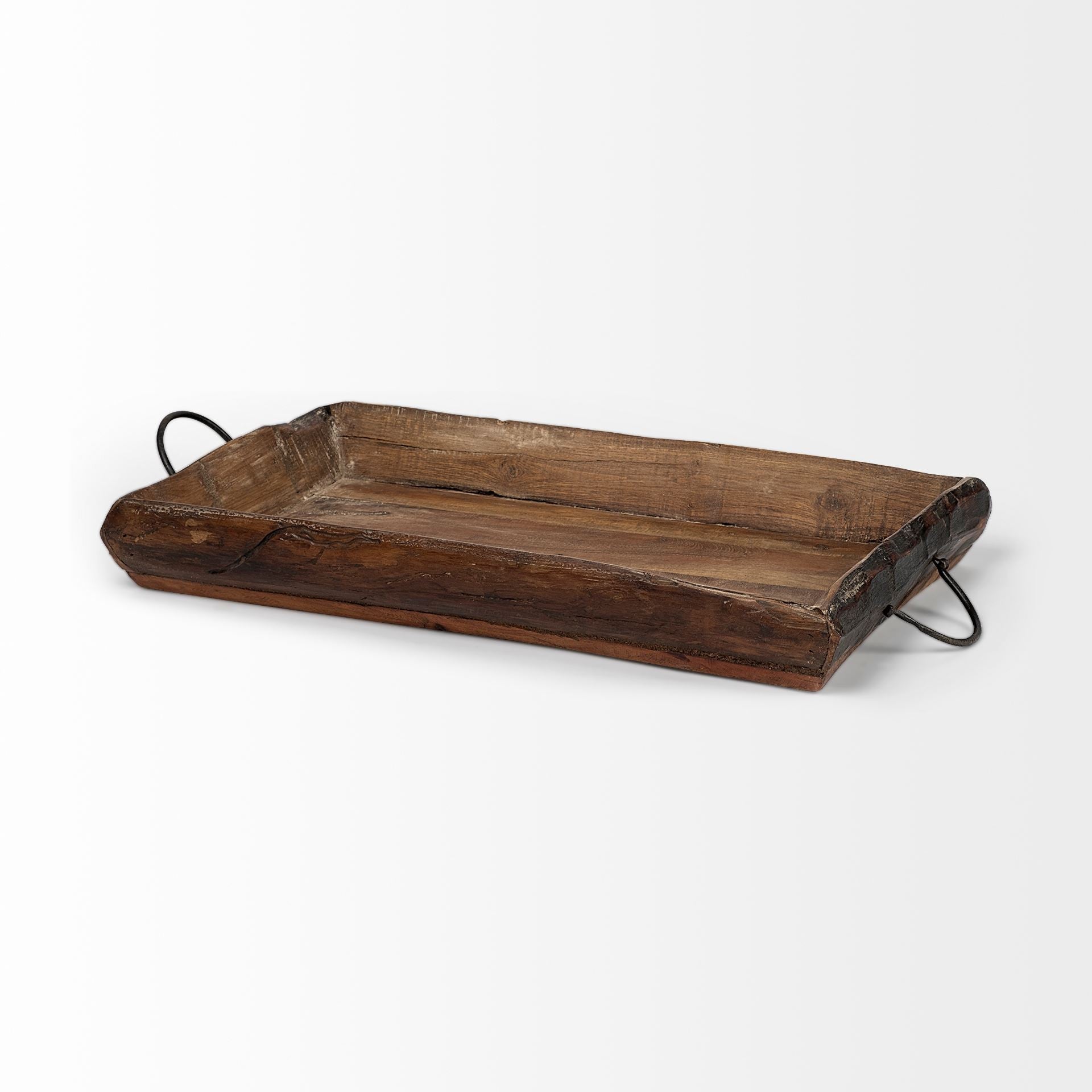 Set of Two Brown Rectangular Wood Indoor Outdoor Serving Tray With Handles  Warm Home View