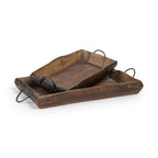 Set of Two Brown Rectangular Wood Indoor Outdoor Serving Tray With Handles  Warm Home View