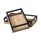 Set of Two Brown Wood Indoor Outdoor Tray With Handles  Warm Home View