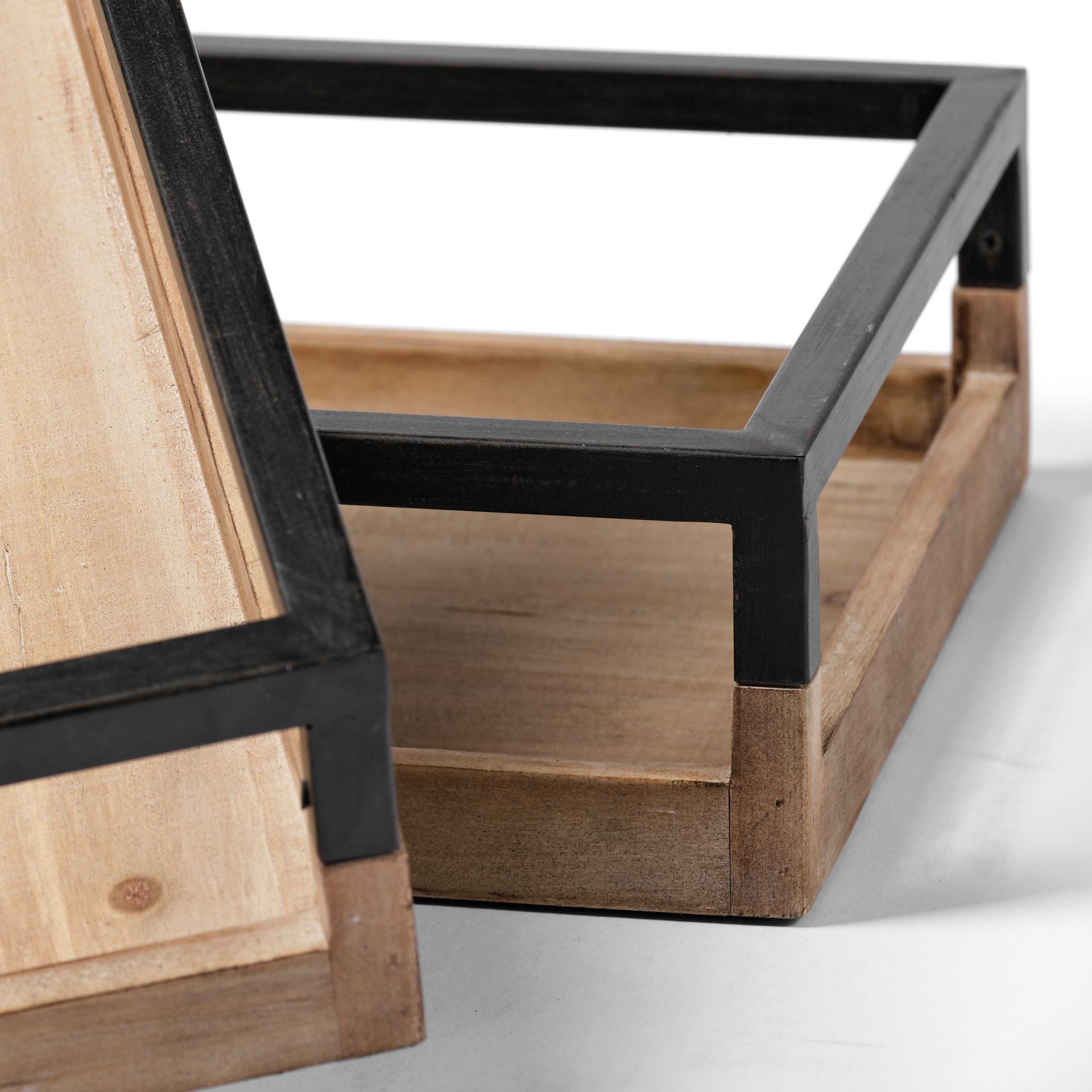 Set of Two Brown Wood Indoor Outdoor Tray With Handles  Warm Home View
