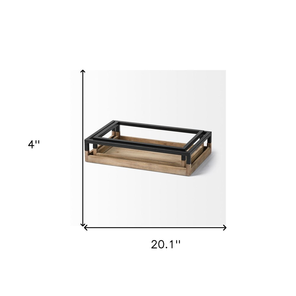 Set of Two Brown Wood Indoor Outdoor Tray With Handles  Warm Home View