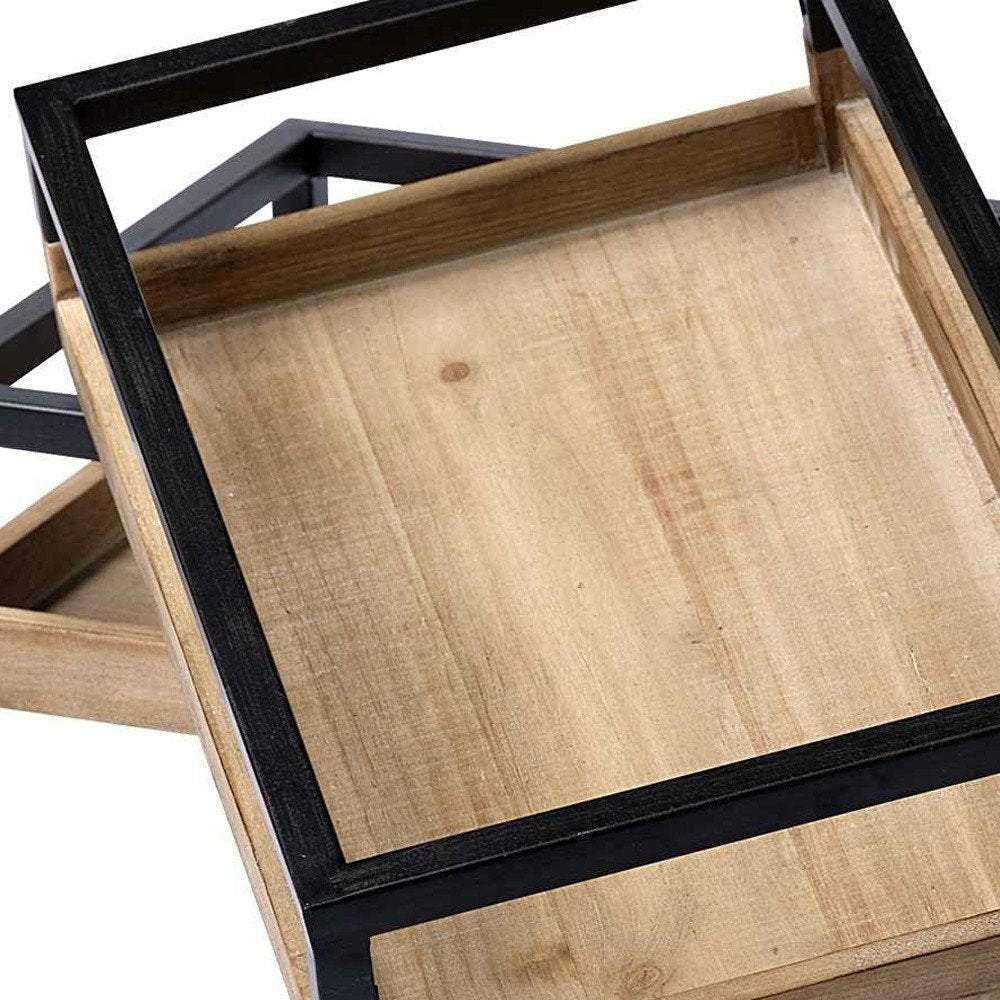 Set of Two Brown Wood Indoor Outdoor Tray With Handles  Warm Home View