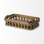 Set of Two Brown Wood Indoor Outdoor Tray With Handles  Warm Home View