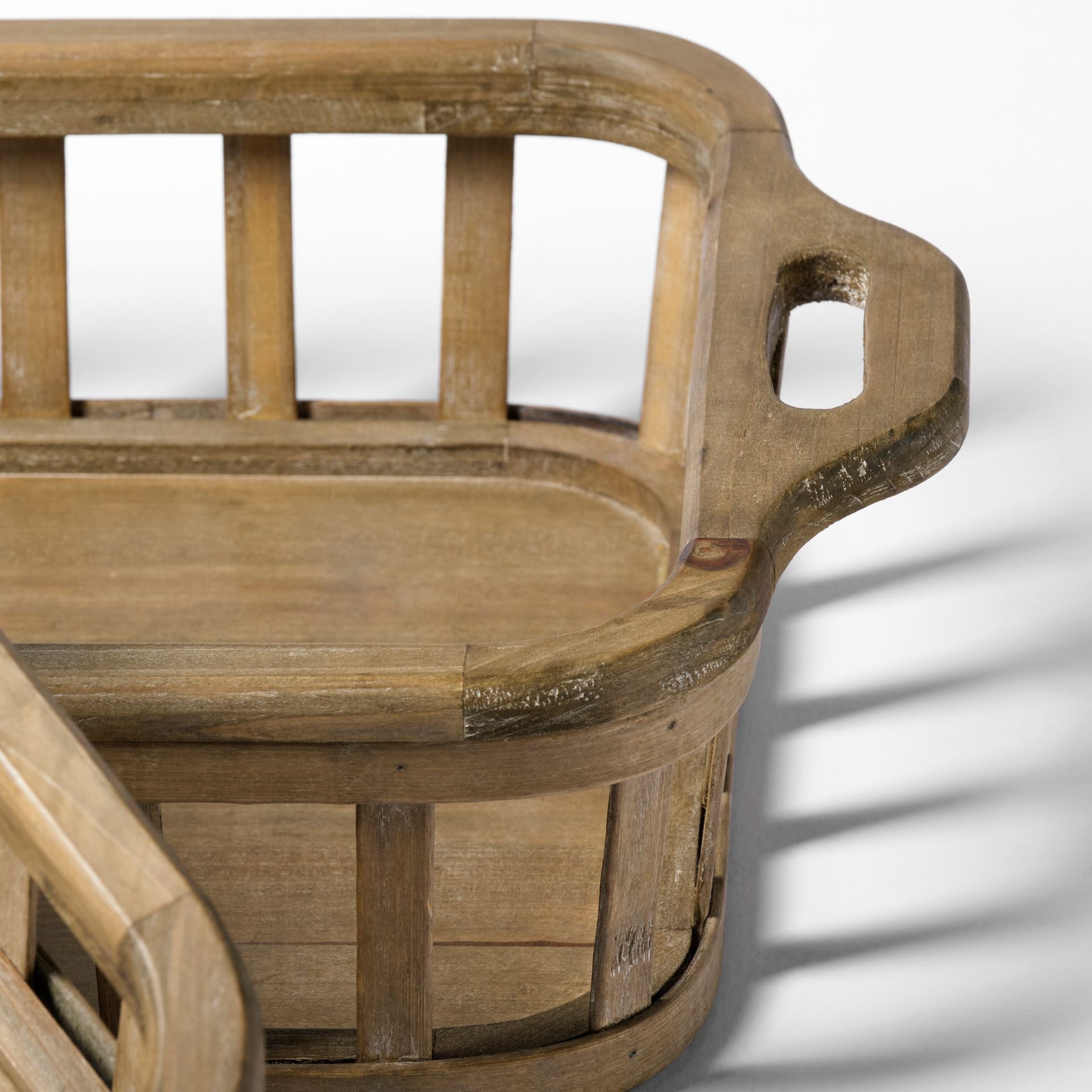 Set of Two Brown Wood Indoor Outdoor Tray With Handles  Warm Home View